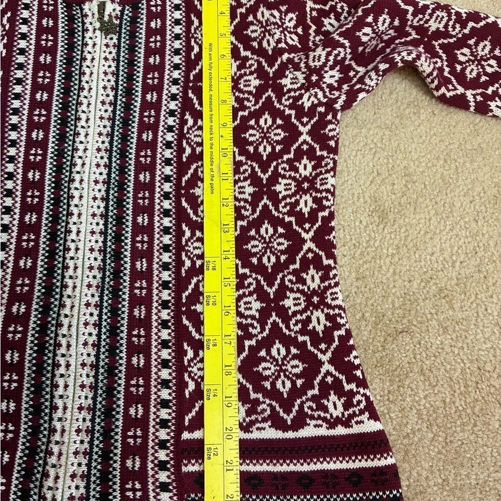 Appleseed's Maroon and White Fair Isle Zip Up Cardigan- PM - Picture 7 of 13